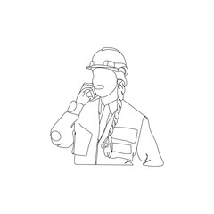 Dessin en ligne continue d'une femme au travail, line art, vecteur