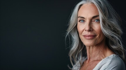 Stylish portrait of an elegant mature woman against a simple background. Fashion and editorial theme