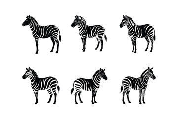 Zebra Icon Set Silhouettes and Vector Designs