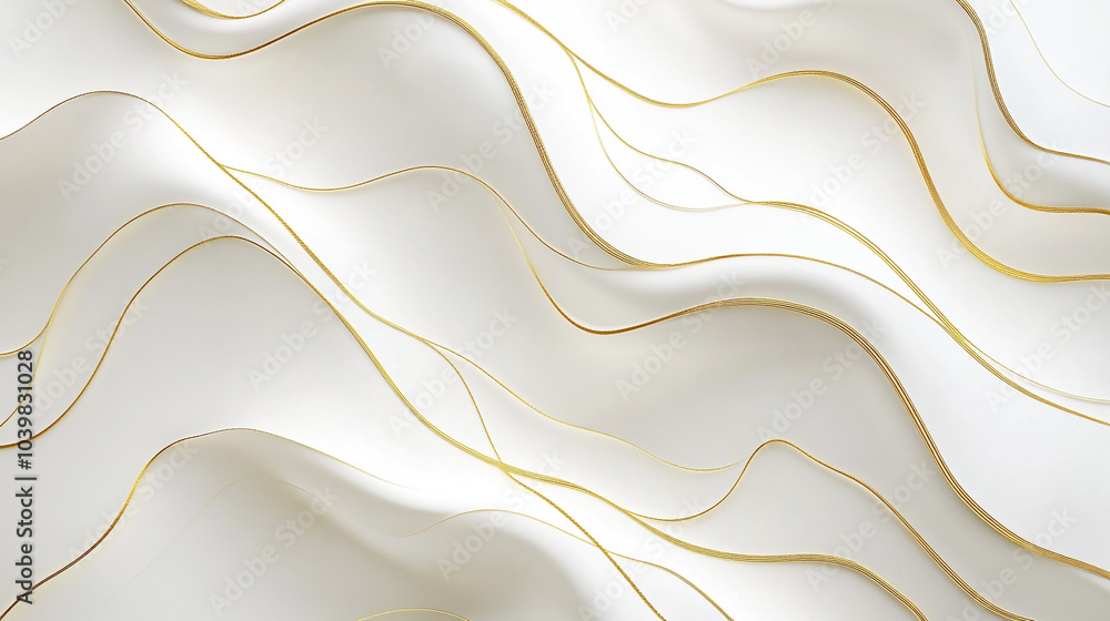 Poster elegant white fabric adorned with delicate golden threads flowing gently in soft waves