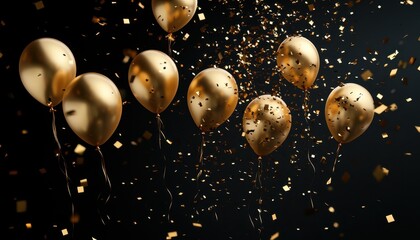 Golden balloons floating above a dark background during a festive celebration