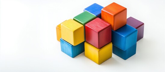 Obraz premium Colorful Interlocking Blocks Forming a Strong Structure, Symbolizing Teamwork and Cooperation, Isolated on White Background