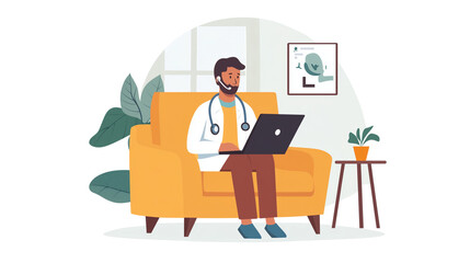 Patient Receiving Telemedicine Consultation via Laptop at Home