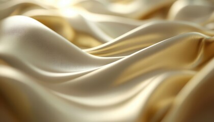 Fototapeta premium Elegant beige silk fabric draping beautifully on a soft surface indoors