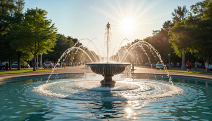 Fototapeta premium Beautiful fountain under sunset