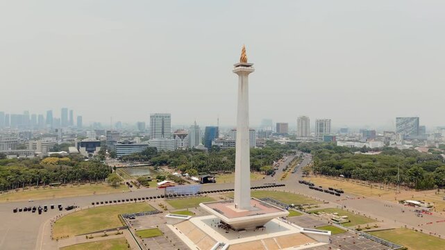 4k aerial cinematic footage of the monumen Nasional in Jakarta 1