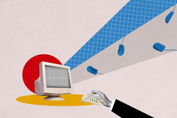 Composite trend artwork image photo collage of bodyless office manager hand press keyboard work...