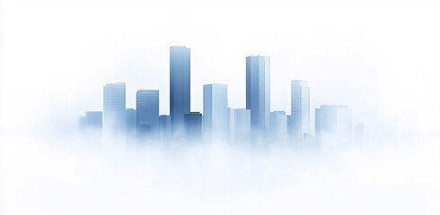 Futuristic city skyline emerging from a foggy background