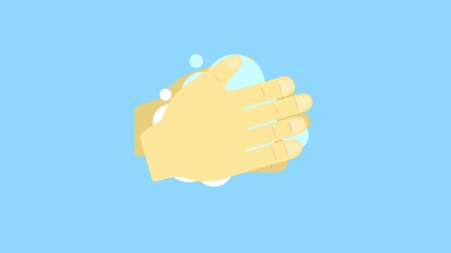 hands washing vector animation with soap foam in blue background