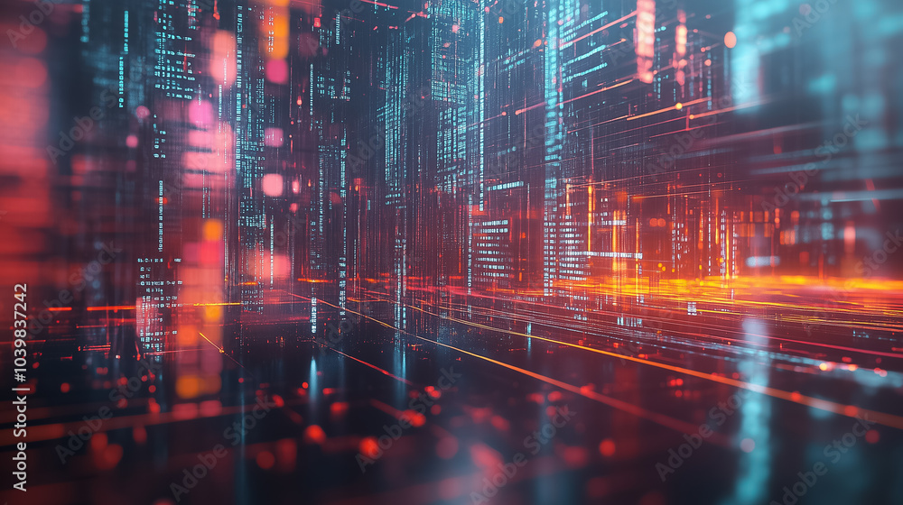 Aufkleber vibrant data streams flow through a digital landscape, creating a mesmerizing array of glowing color