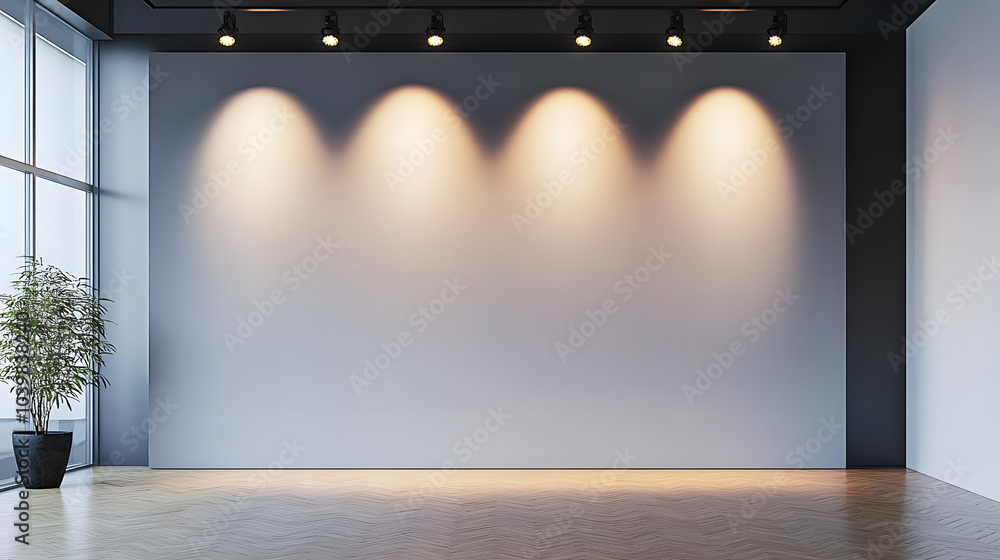 Aufkleber empty modern gallery wall with spotlights for art display. 3d rendering