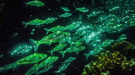 Ethereal Underwater Scene of a School of Fish