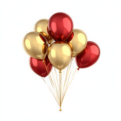 a bunch of gold and red balloons on ribbons. festive balls on a transparent background. design element. festive atmosphere