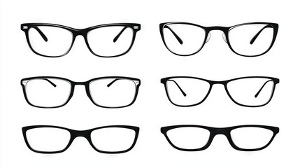 2410 123.Silhouettes of different glasses, arranged in a horizontal row, all in solid black with sharp, clean lines. The white background enhances the sleek, elegant forms of the glasses, emphasizing