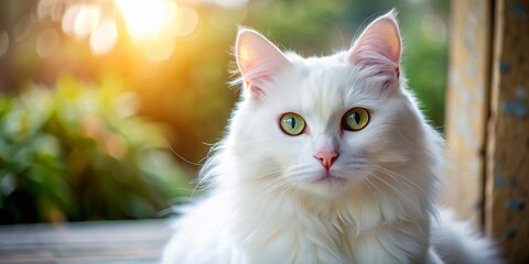 Obraz premium Beautiful White Cat Wallpaper with Copy Space for Background Use - Ideal for Cat Lovers and Home Decor