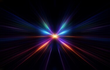 Obraz premium Abstract dark background with bright glowing streaks of color emanating from a central point.