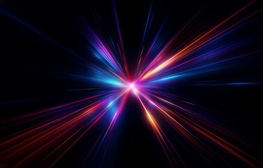 Abstract background with colorful light streaks radiating outward from a central point.