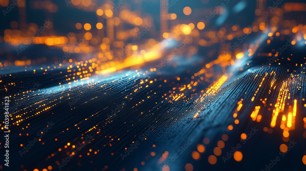Poster visualizes interconnected data streams in vivid colors creating a captivating digital environment