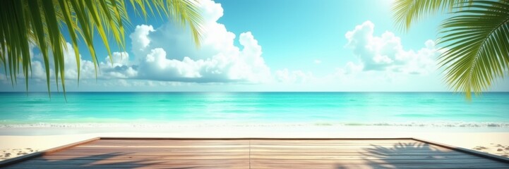 Fototapeta premium Serenity meets paradise in this picturesque beach scene. Perfect for travel, tourism, and relaxation themes.