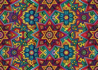 Black and White Doodle Pattern for Coloring Book with Polygons and Crosses