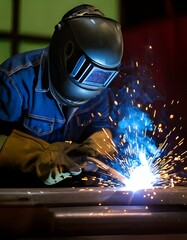 Person welding in a workshop	
