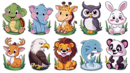 Naklejka premium Cartoon animal character illustration for childrens coloring book. Kawaii animals vector icons. Cute illustration for children. Kids design adorable animals. Cute raccoon. Kawaii fox.