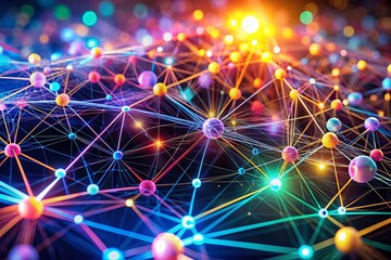 Fototapeta premium Blockchain Network Concept with Macro Photography of Lines, Circles, and Particles for Distributed Ledger Technology