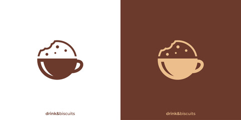 Drink Biscuits Logo. Drinks Cup and Cookies with Minimalist Style. Cafes Business Logo, Icon, Symbol, Vector, Design Inspiration.