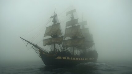 Obraz premium Ghostly Silhouette of a Doomed Pirate Vessel Vanishing Beneath Stormy Seascape