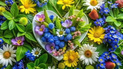 Obraz premium Blooming Meadow Wildflowers - Flower Compositions for Invitations and Greeting Cards