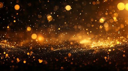 Fototapeta premium Soft gold bokeh effect, natural light streaming through defocused background, black backdrop enhancing the glow