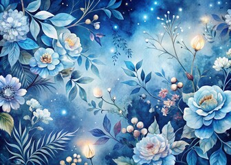 Blue and White Floral Watercolor Background for Crafts and Scrapbooking Projects