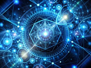 Obraz premium Blue Geometric Shapes in Long Exposure: Mathematical Interface Technology Poster for Modern Design