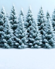 Snow-covered evergreen trees in a winter landscape