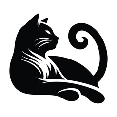 Elegant and Stylized Black Cat Silhouette Vector Logo Design with Curled Tail and Modern Minimalist Lines Isolated on White Background for Branding, Tattoo, and Feline Mascot Icon 