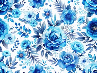 Blue Watercolor Floral Pattern for Nursery Decor and Little Girl Fashion Textiles