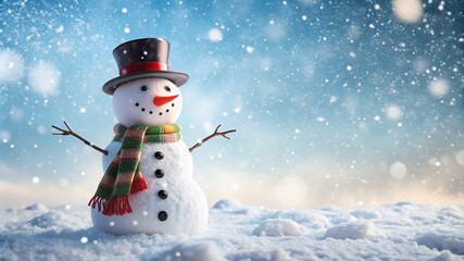 Snowman on the snow. Space for tex