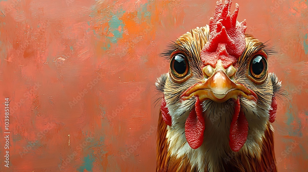 Poster quirky hen with long eyelashes in a bavarian dirndl showing an exaggerated expression set against an