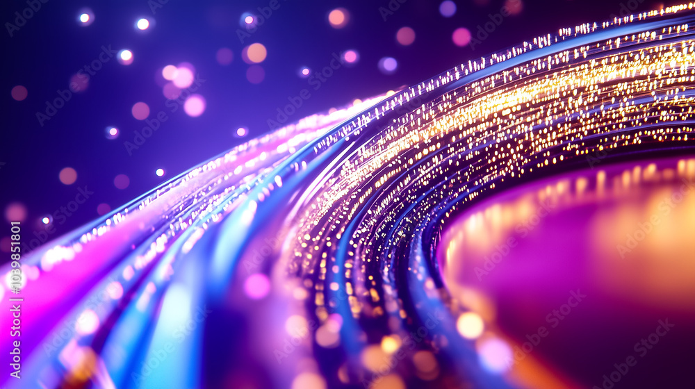 Poster abstract representation of colorful data streams flowing seamlessly through a sparkling digital land