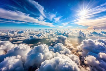 Fototapeta premium Breathtaking Above the Clouds Landscape with Soft Sunlight and Blue Skies for Tranquil Scenic Imagery