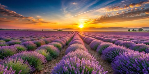 Breathtaking Lavender Field in Morning Light - Scenic Panoramic Landscape Photography