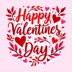 Obraz premium Happy Valentines day text Lettering heart shape invitation card. Happy Valentines Day greeting card. Calligraphic design for print cards, banner, poster Hand drawn text lettering