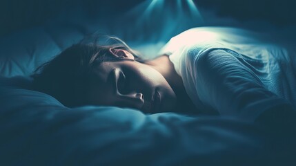 Person tossing and turning in bed, struggling with insomnia and restlessness. The scene captures the emotional turmoil and physical discomfort of a sleepless night.