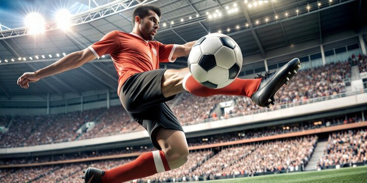 Soccer Player Kicking the Ball Action Shot
