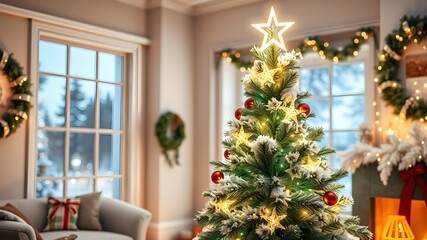 Beautifully Decorated Christmas Tree in Winter Wonderland