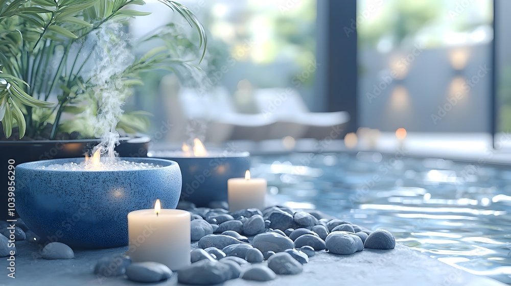 Poster relaxing aromatherapy session in a peaceful spa setting with essential oil diffusers and candles cre
