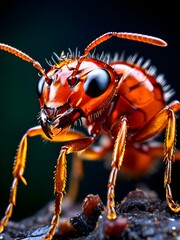 Extreme close up macro of a fire ant (Solenopsis invicta) in its natural environment, AI generated