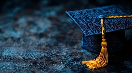 Graduation cap and tassel with empty space on the right side representing the educational achievement academic success and opportunity for personalized messaging or branding