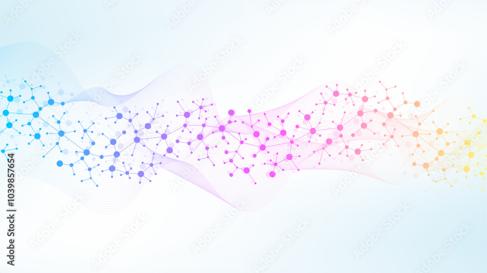 Poster molecular abstract structure background. scientific vector illustration with molecule dna. medical, 