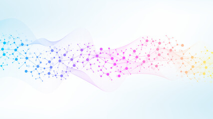 Molecular abstract structure background. Scientific vector illustration with molecule DNA. Medical, science and technology concept for banner template or header